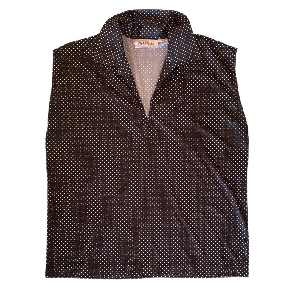 Charisma Black With White Polka Dots Sleeveless Blouse Size L